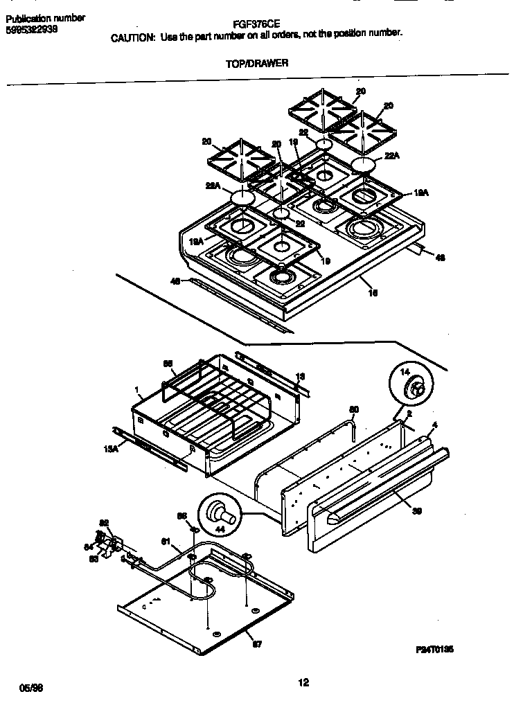 Frigidaire FGF376CETM top/drawer diagram