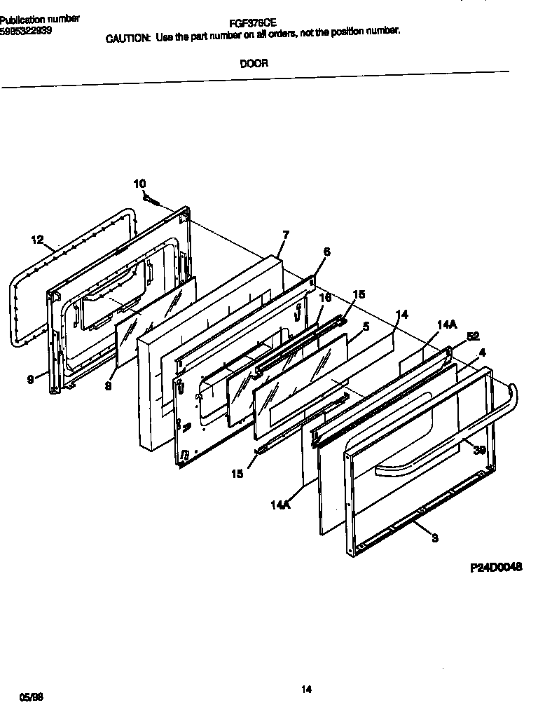 Frigidaire FGF376CETM door diagram
