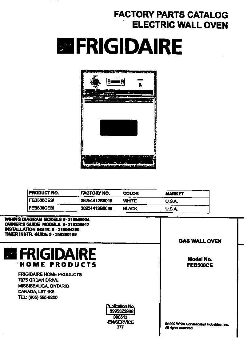 Frigidaire FEB500CESI cover diagram