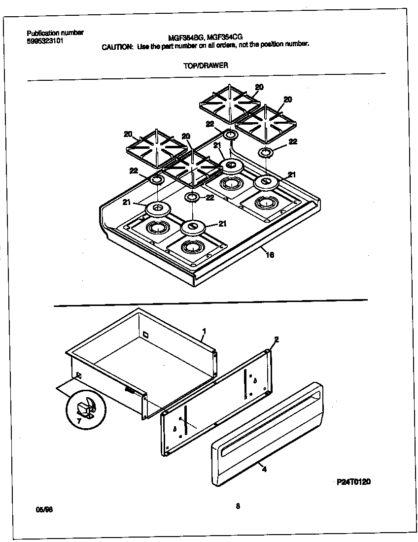 Frigidaire MGF354CGSC top/drawer diagram
