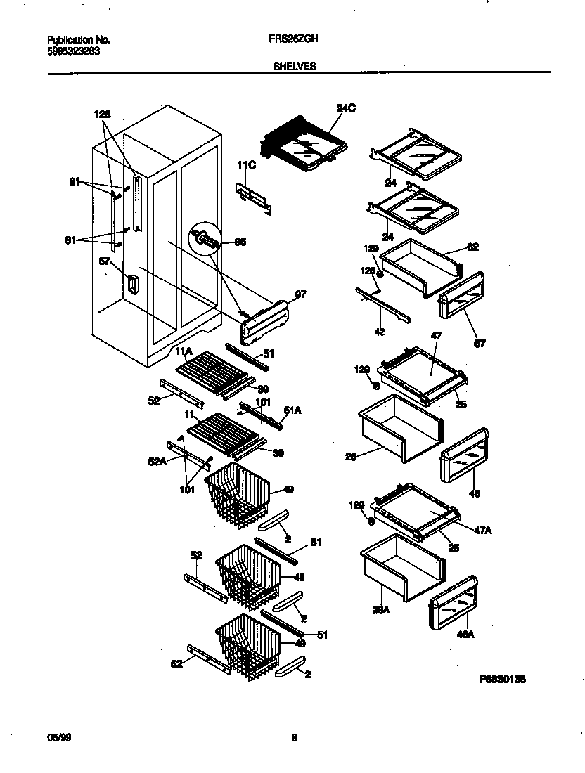 Frigidaire FRS26ZGHD0 shelves diagram