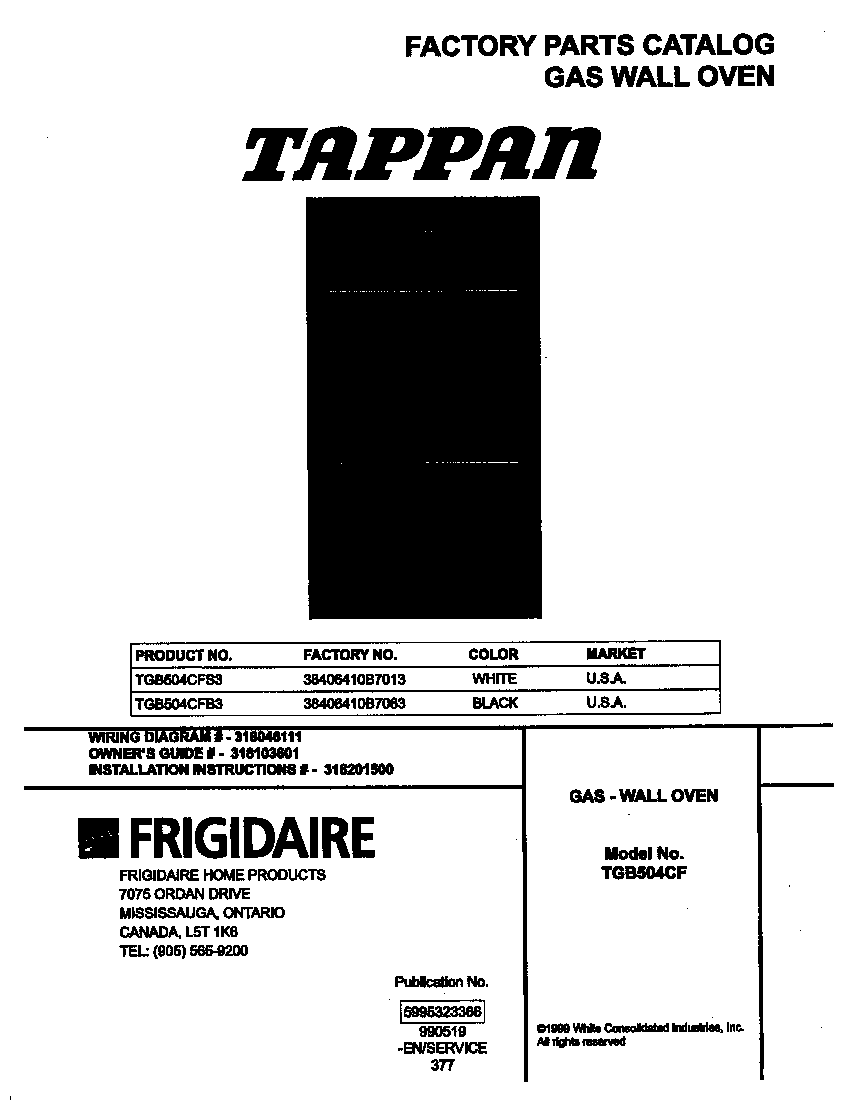 Tappan TGB504CFS3 cover diagram