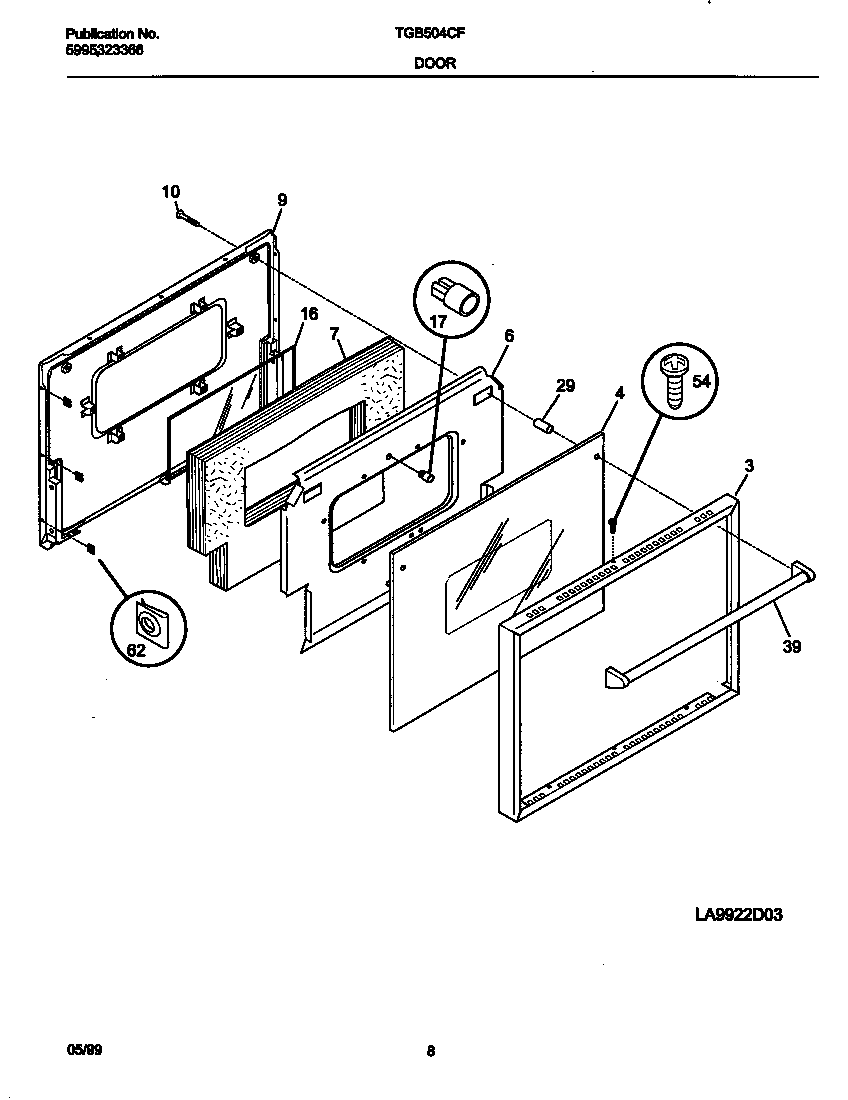 Tappan TGB504CFS3 door diagram