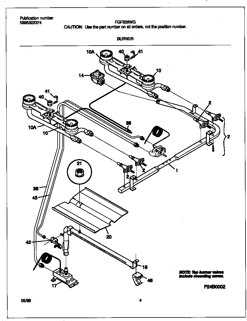 Frigidaire FGF326WGTD burner diagram