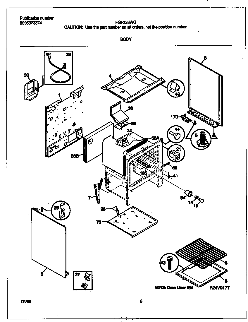Frigidaire FGF326WGTD body diagram
