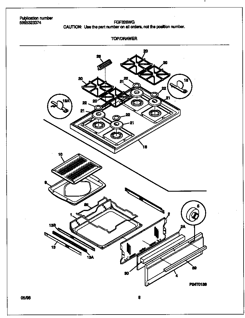Frigidaire FGF326WGTD top/drawer diagram