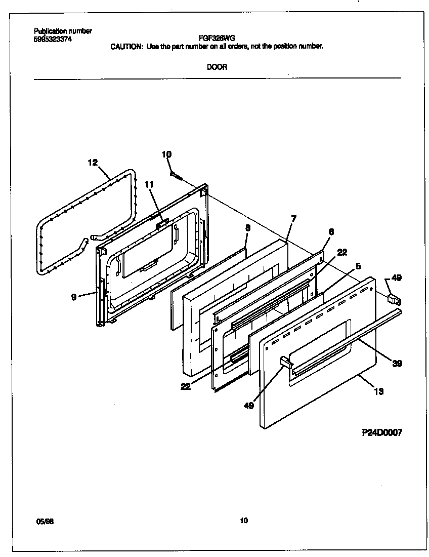 Frigidaire FGF326WGTD door diagram