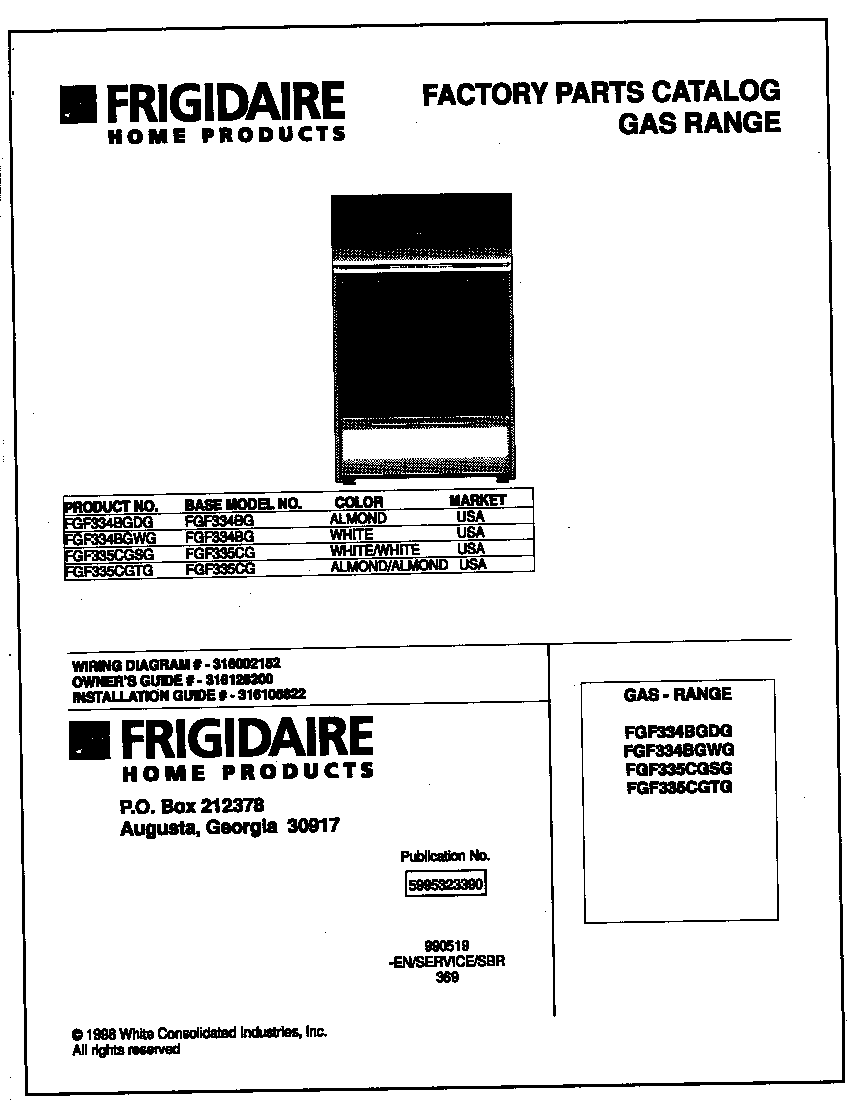 Frigidaire FGF335CGTG cover diagram