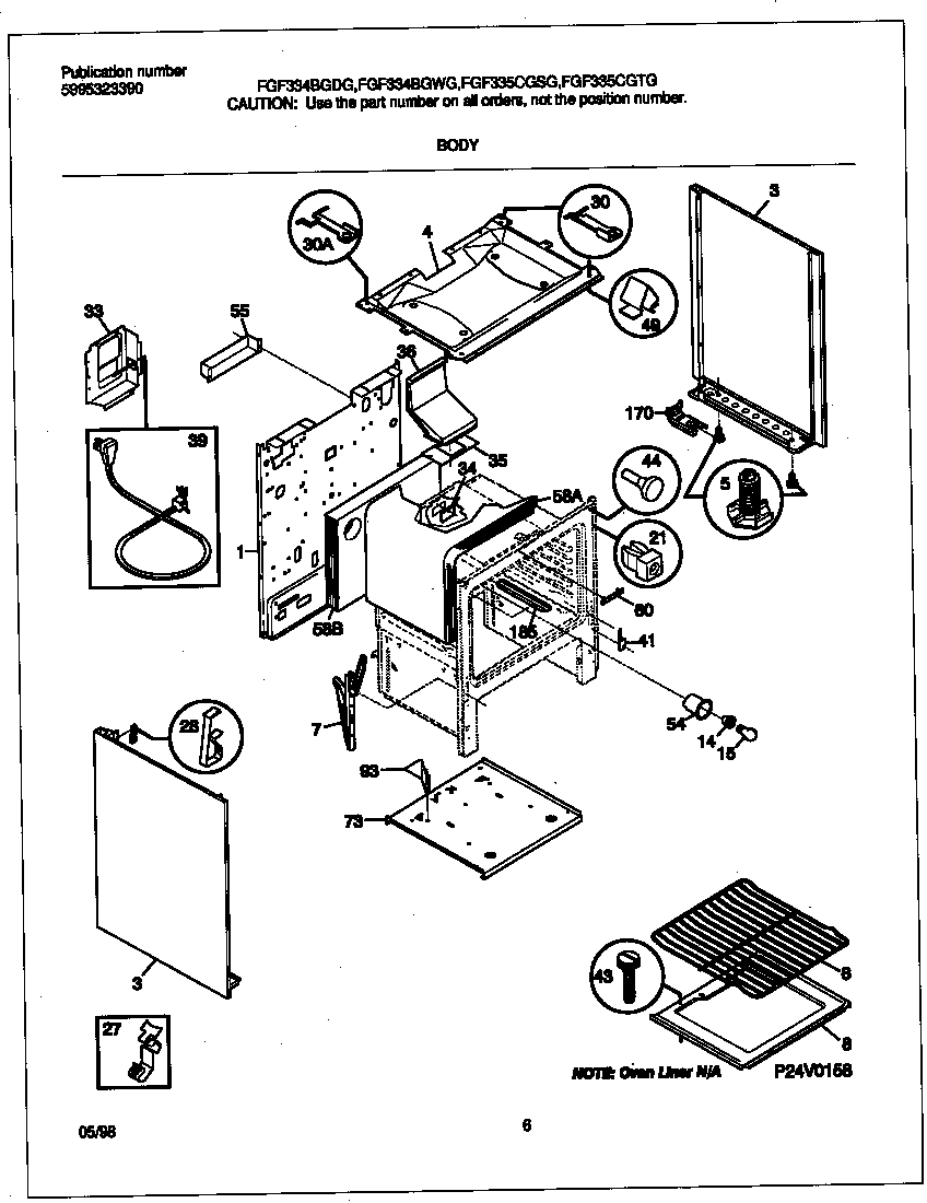 Frigidaire FGF335CGTG body diagram