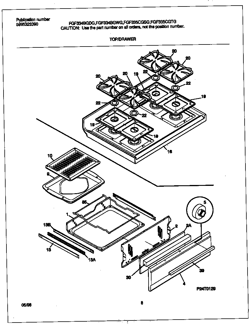 Frigidaire FGF335CGTG top/drawer diagram