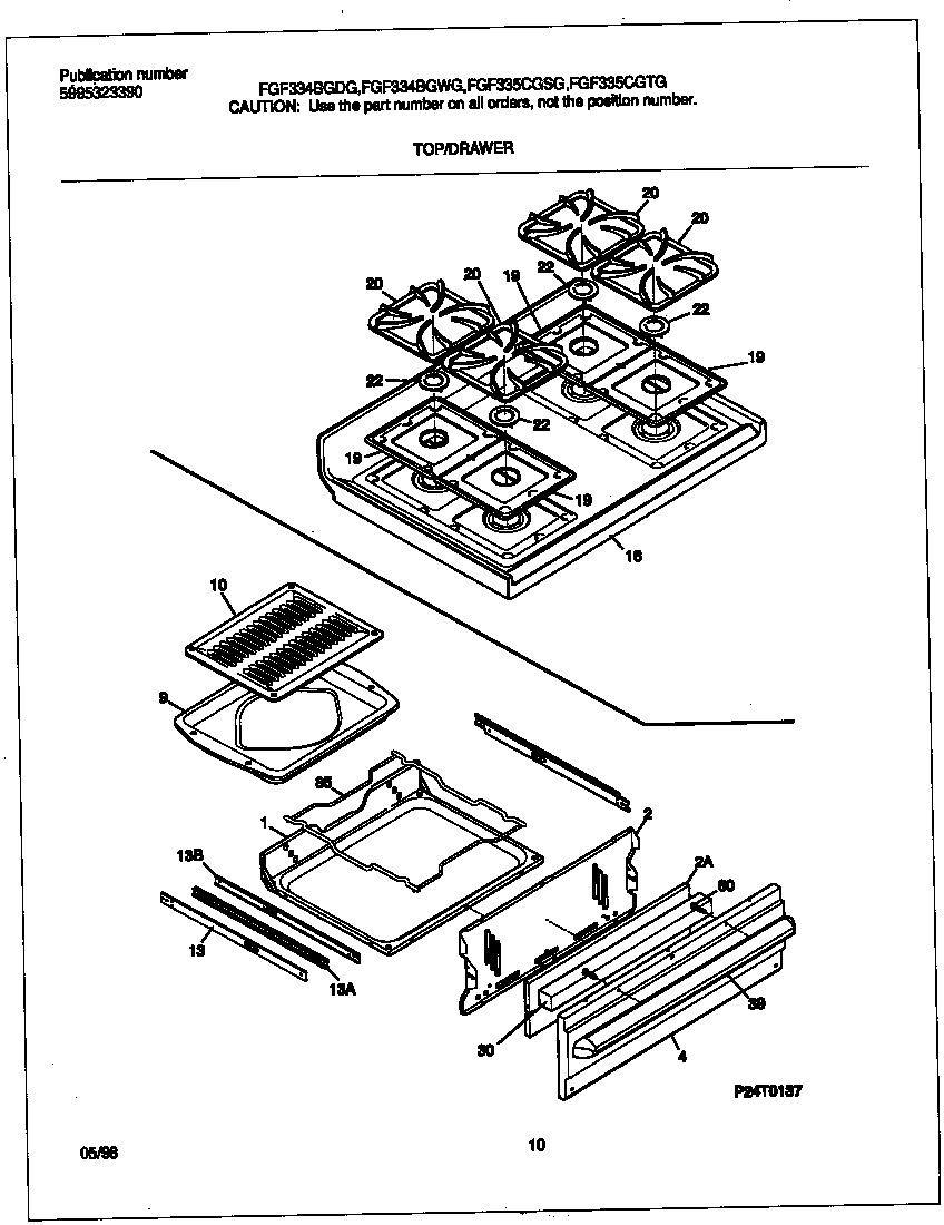 Frigidaire FGF335CGTG top/drawer diagram
