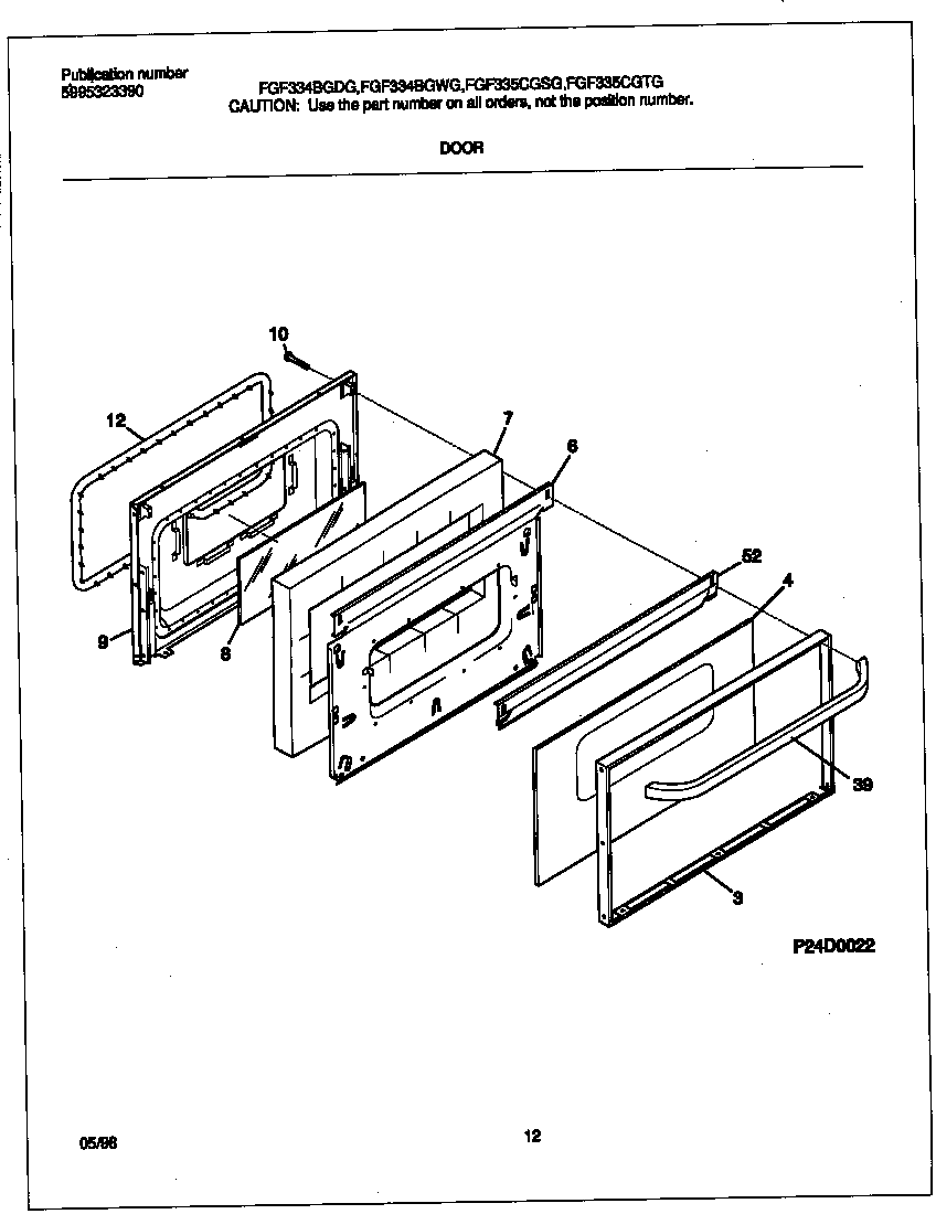 Frigidaire FGF335CGTG door diagram
