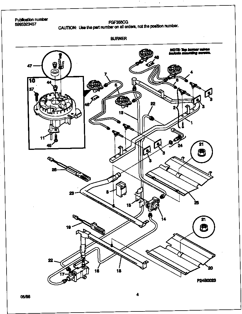 Frigidaire FGF355CGSC burner diagram