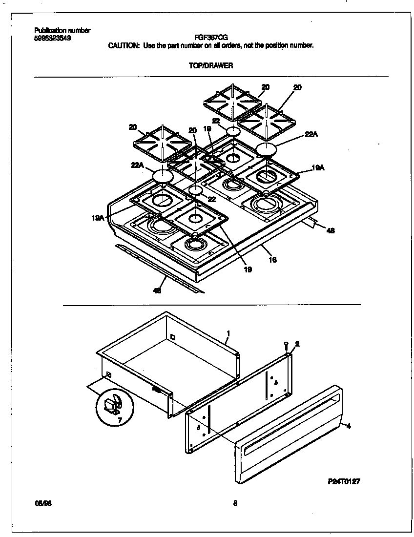Frigidaire FGF367CGSC top/drawer diagram