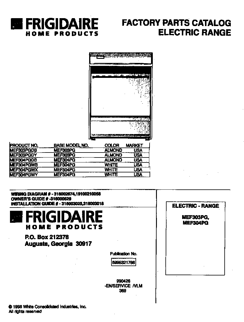 Frigidaire MEF304PGDB cover diagram