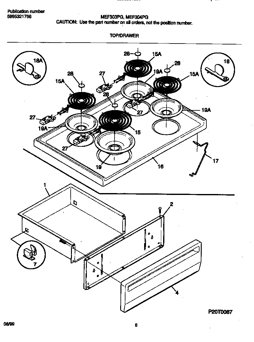 Frigidaire MEF304PGDB top/drawer diagram