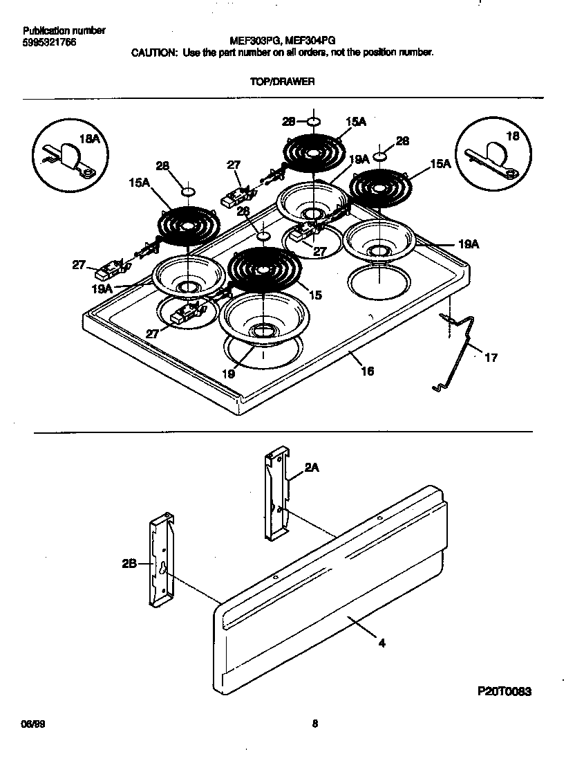 Frigidaire MEF304PGDB top/drawer diagram