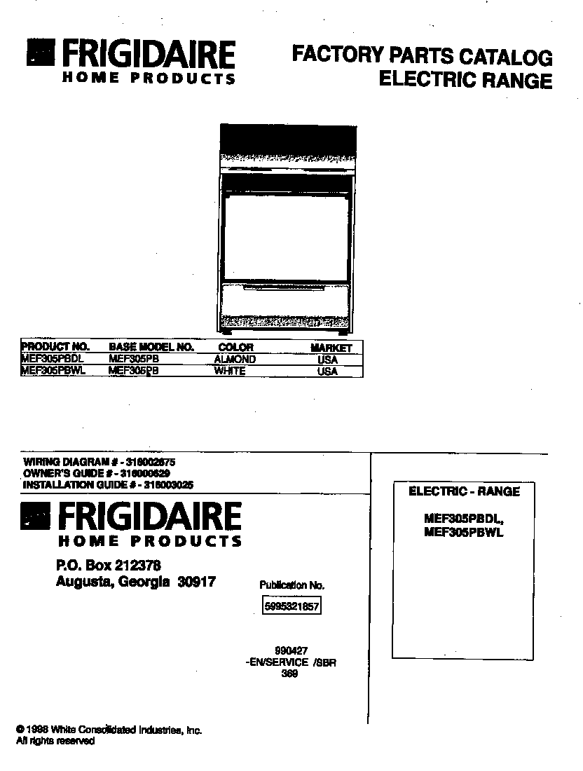 Frigidaire MEF305PBWL cover diagram