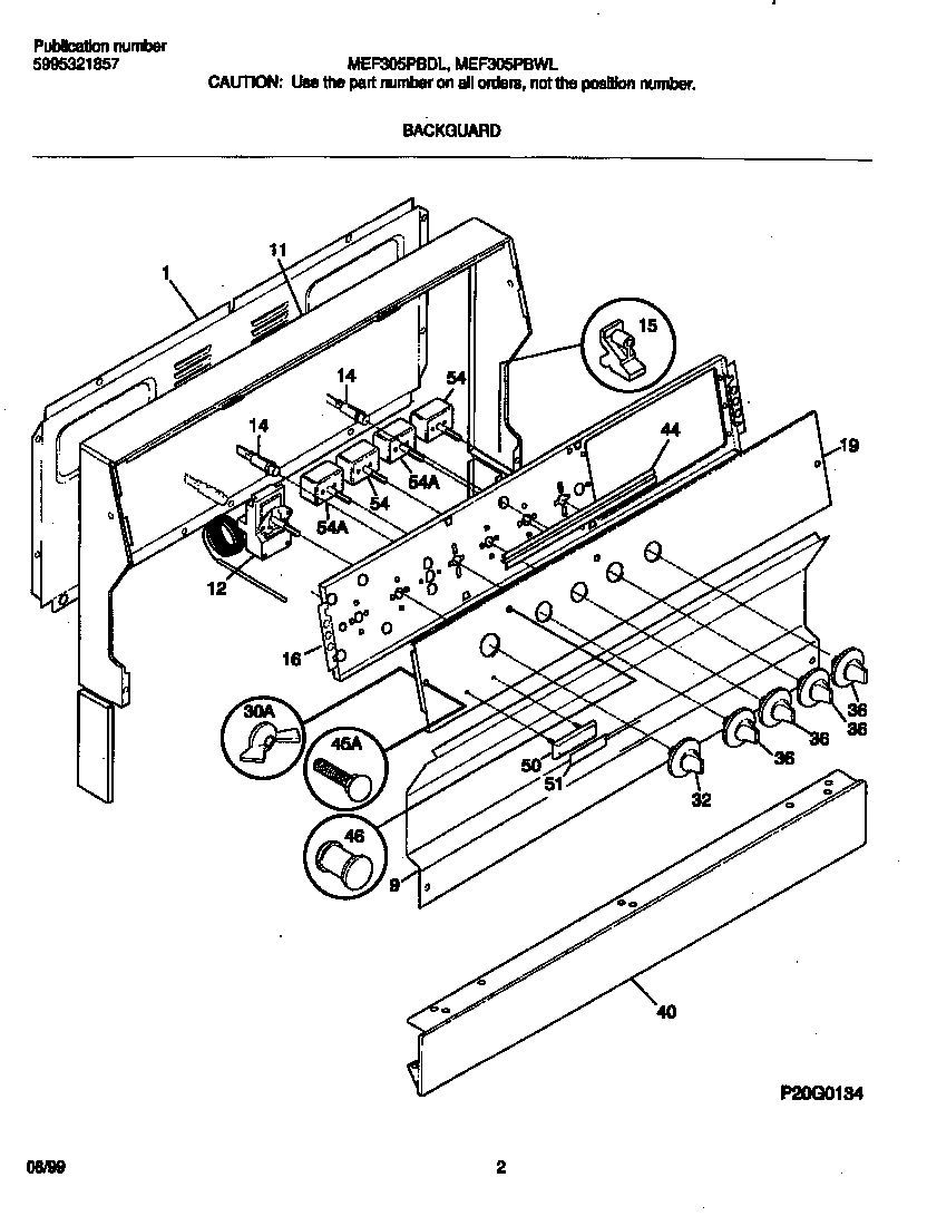 Frigidaire MEF305PBWL backguard diagram