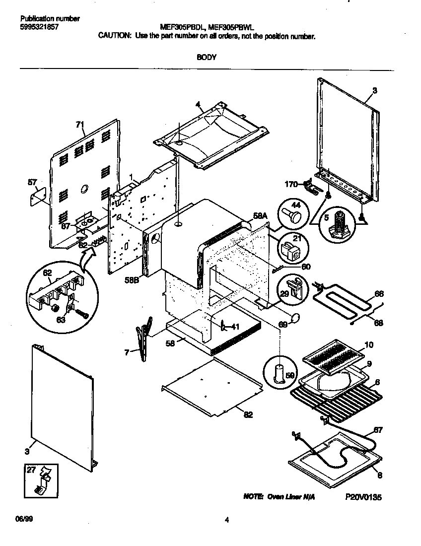 Frigidaire MEF305PBWL body diagram