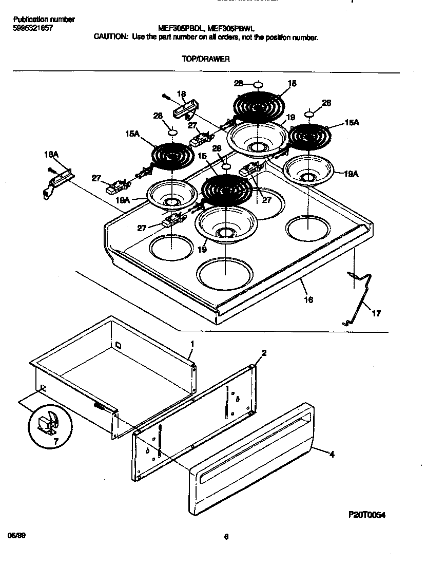 Frigidaire MEF305PBWL top/drawer diagram