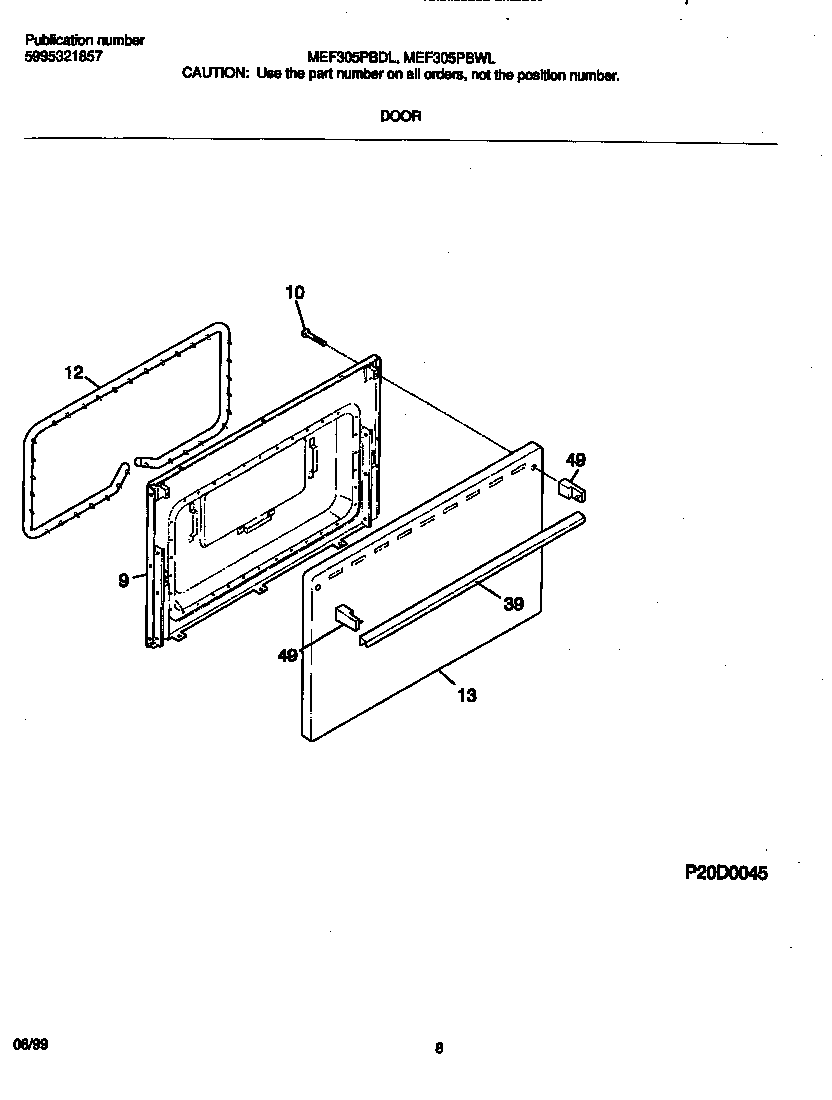 Frigidaire MEF305PBWL door diagram