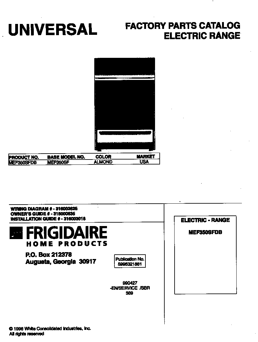 Frigidaire MEF350SFDB cover diagram