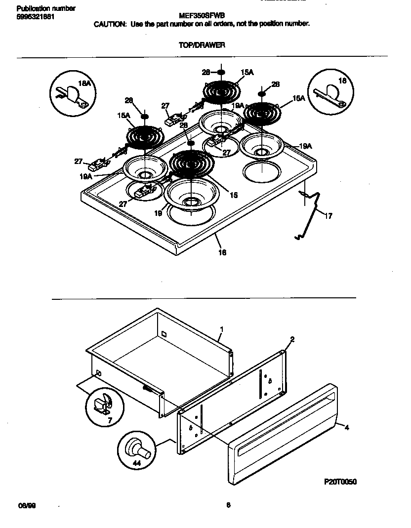 Frigidaire MEF350SFDB top/drawer diagram