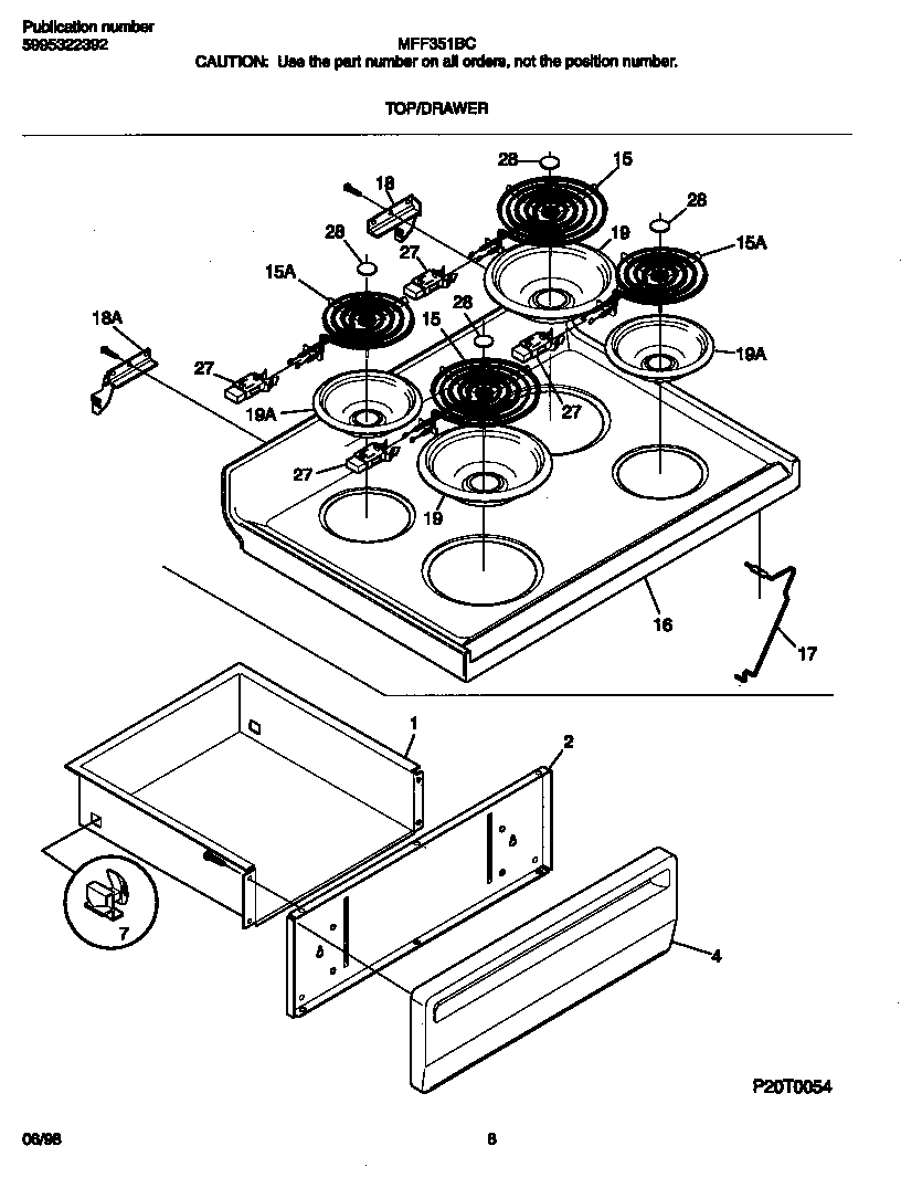 Frigidaire MFF351BCWD top/drawer diagram