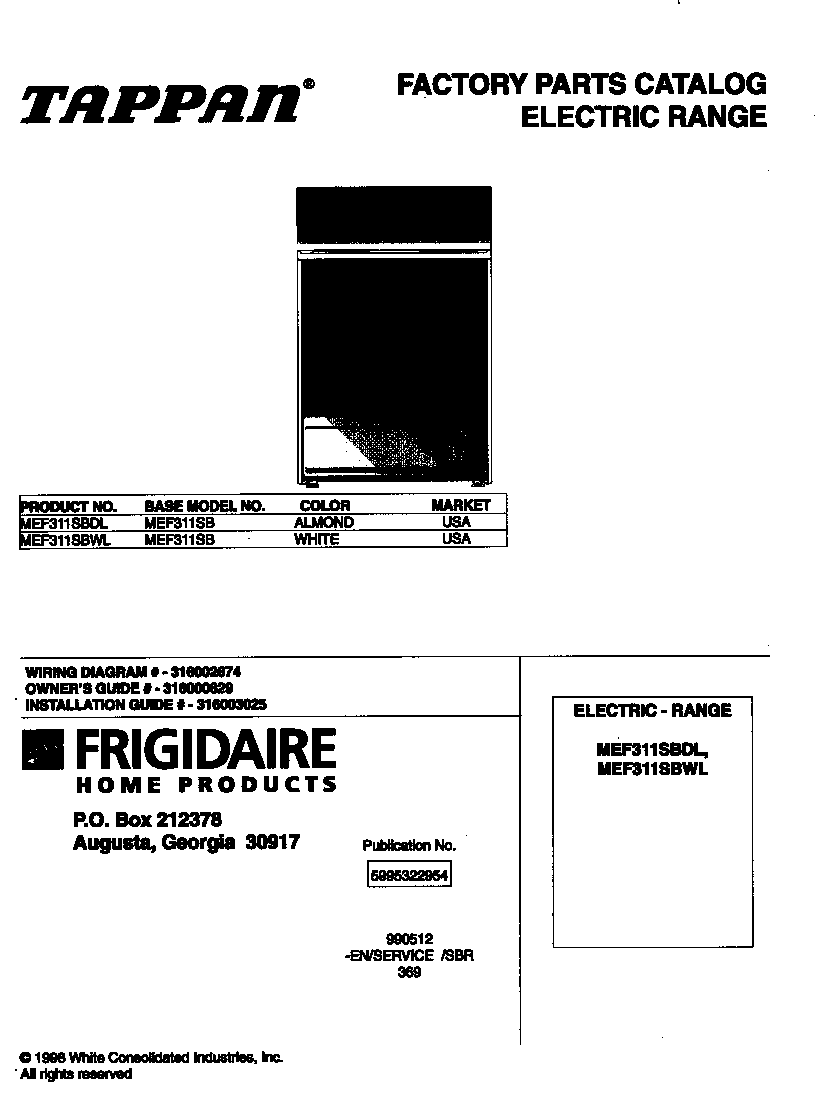 Universal/Multiflex (Frigidaire) MEF311SBWL cover diagram