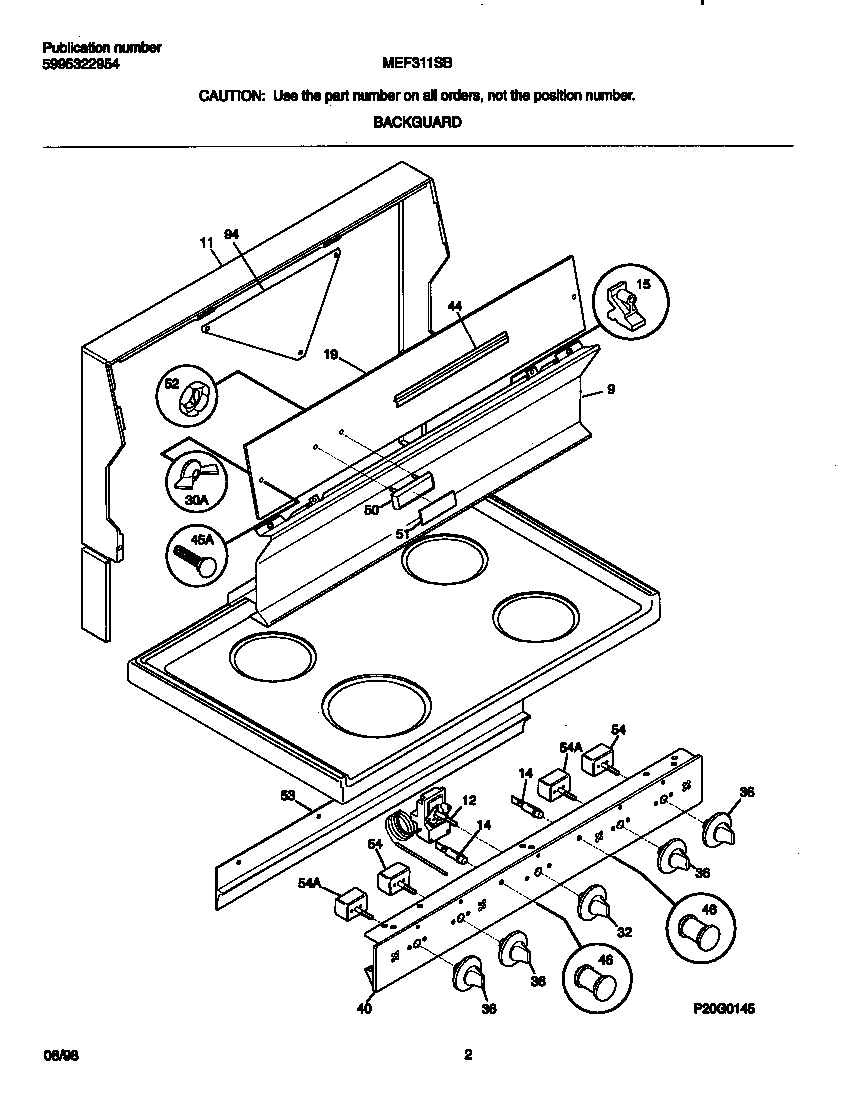 Universal/Multiflex (Frigidaire) MEF311SBWL backguard diagram