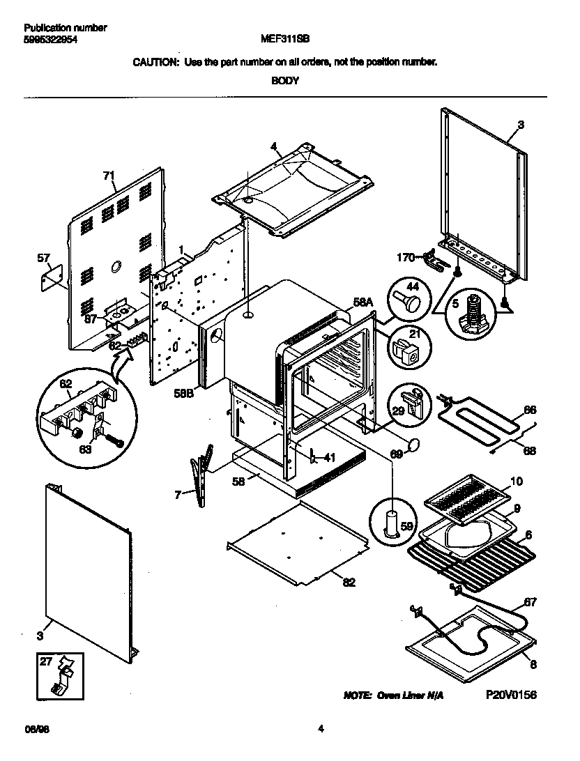 Universal/Multiflex (Frigidaire) MEF311SBWL body diagram