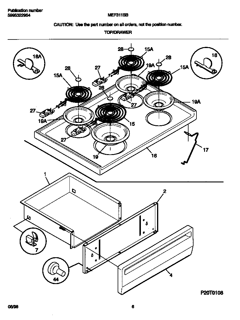 Universal/Multiflex (Frigidaire) MEF311SBWL top/drawer diagram