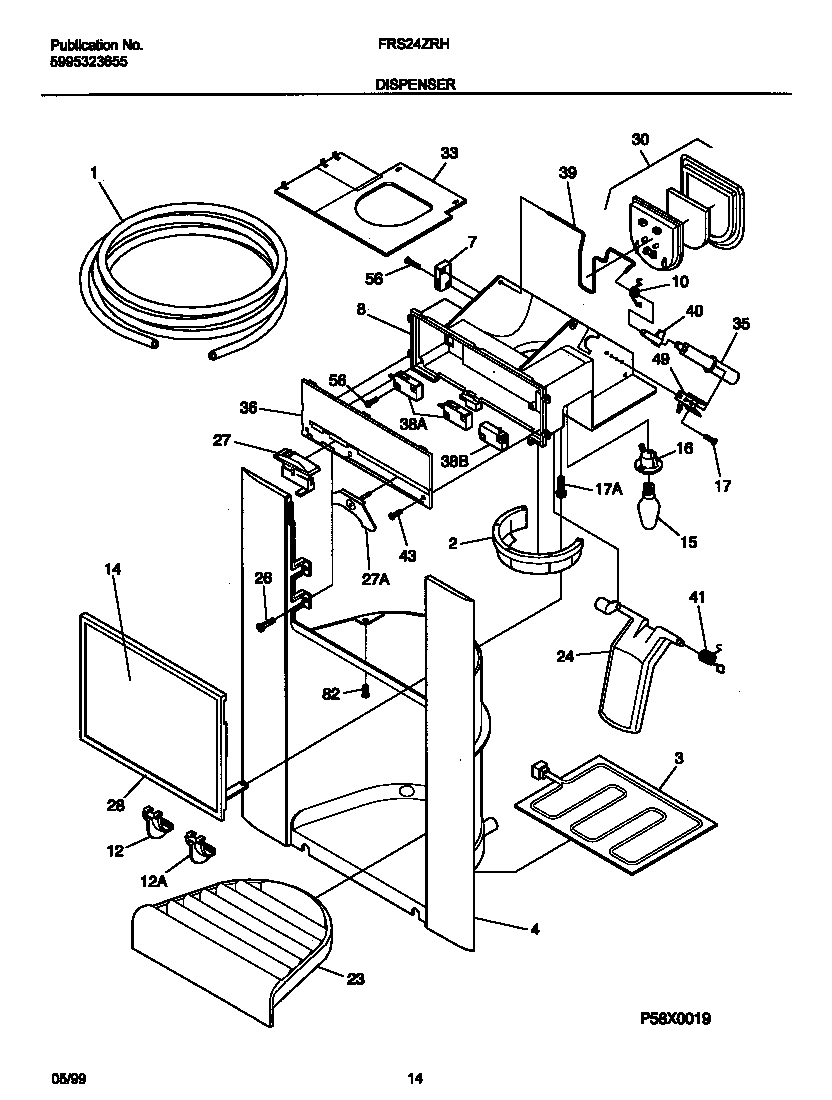 Frigidaire FRS24ZRHD0 ice dispenser diagram