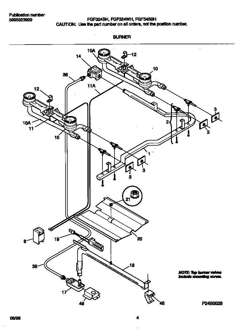 Frigidaire FGF324BHWA burner diagram