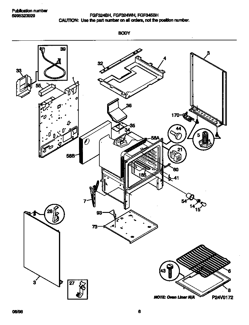 Frigidaire FGF324BHWA body diagram