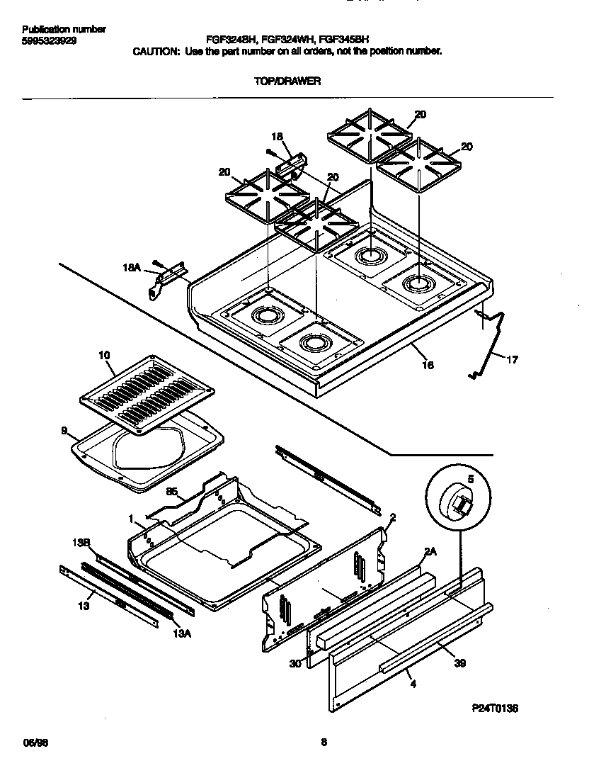 Frigidaire FGF324BHWA top/drawer diagram
