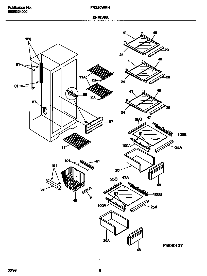 Frigidaire FRS20WRHD1 shelves diagram