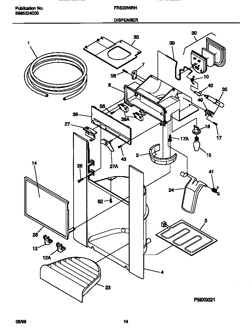 Frigidaire FRS20WRHD1 ice dispenser diagram