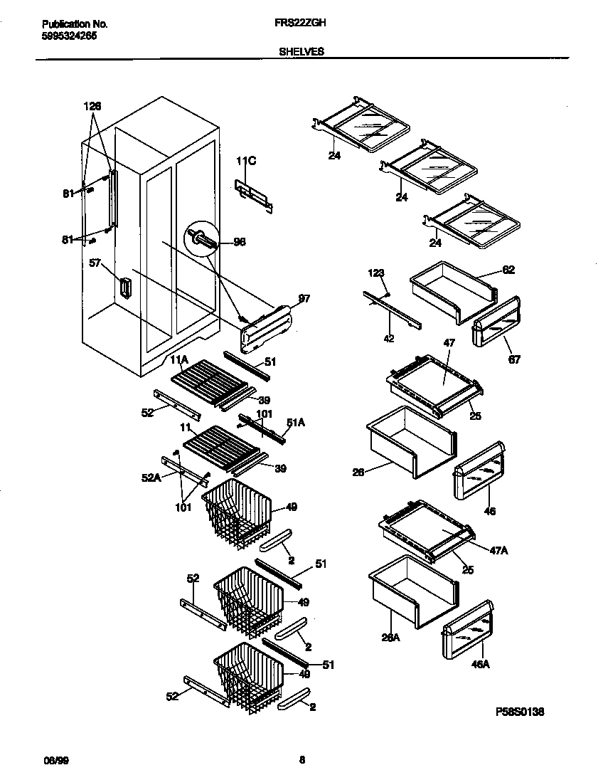 Frigidaire FRS22ZGHB0 shelves diagram
