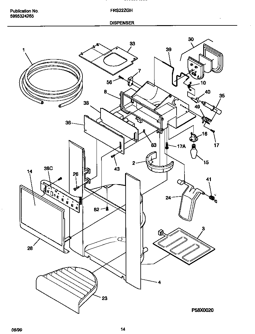 Frigidaire FRS22ZGHB0 dispenser diagram