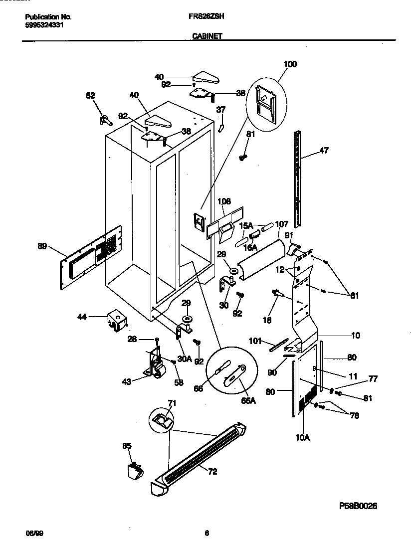 Frigidaire FRS26ZSHW0 cabinet diagram