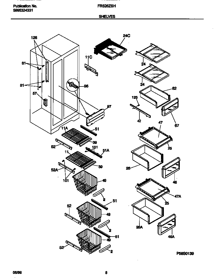 Frigidaire FRS26ZSHW0 shelves diagram