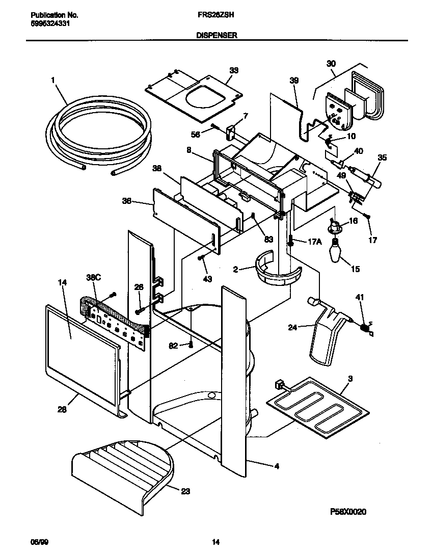 Frigidaire FRS26ZSHW0 ice dispenser diagram