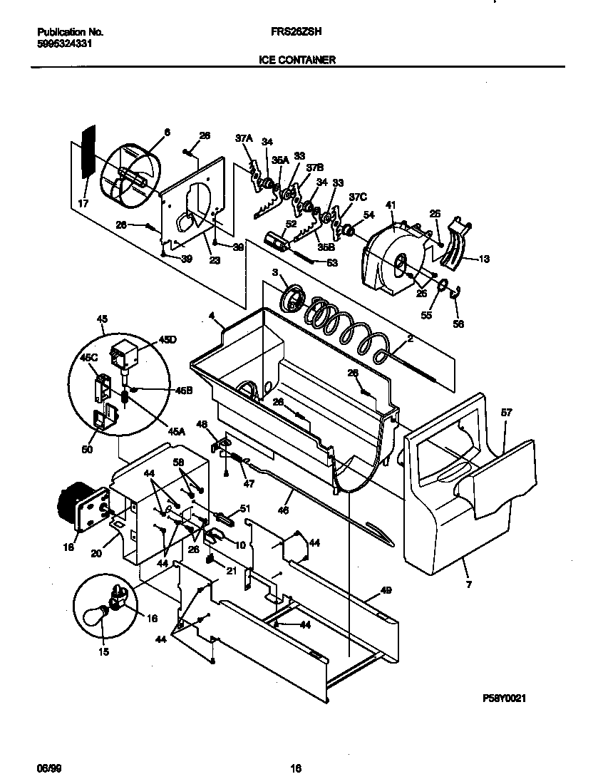 Frigidaire FRS26ZSHW0 ice container diagram