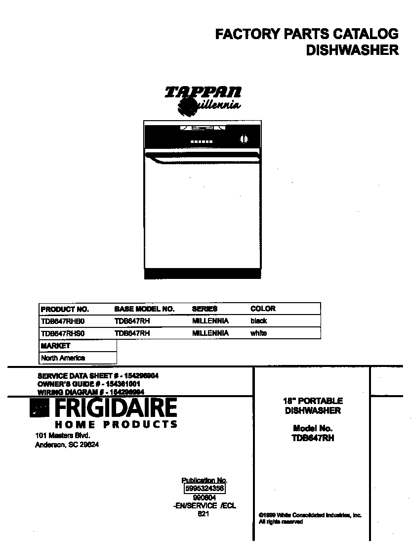 Tappan TDB647RHS0 cover diagram