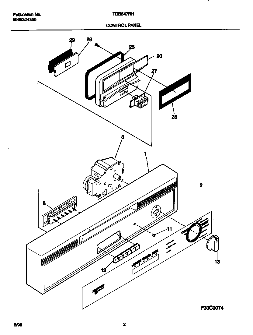 Tappan TDB647RHS0 control panel diagram