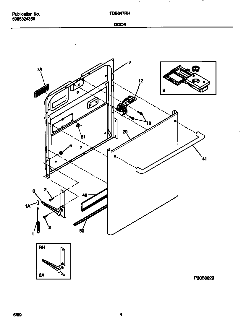 Tappan TDB647RHS0 door diagram