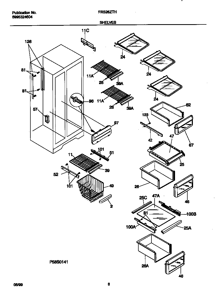 Frigidaire FRS26ZTHB0 shelves diagram