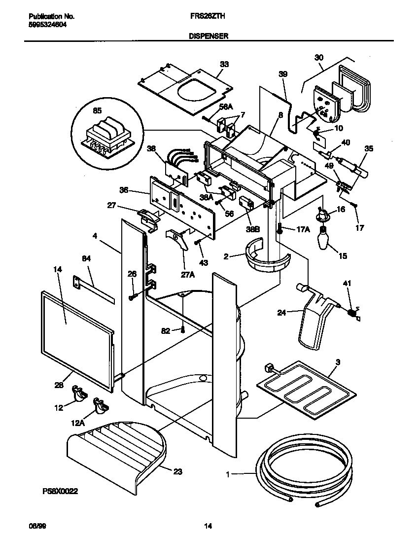 Frigidaire FRS26ZTHB0 ice dispenser diagram